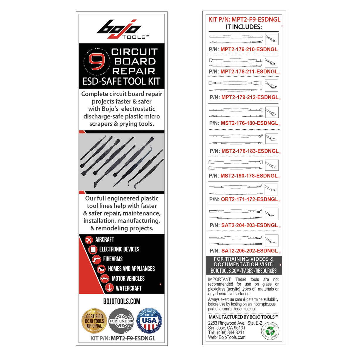 MPT2-F9-ESDNGL: 9-Piece Circuit Board Repair ESD-Safe F1 Tool Kit
