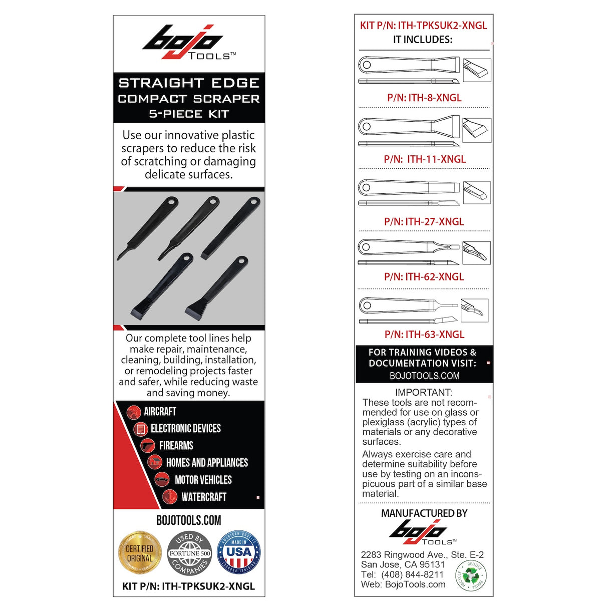 ITH-TPKSUK2-XNGL: 5-Piece Compact Straight Edge Scraper Kit