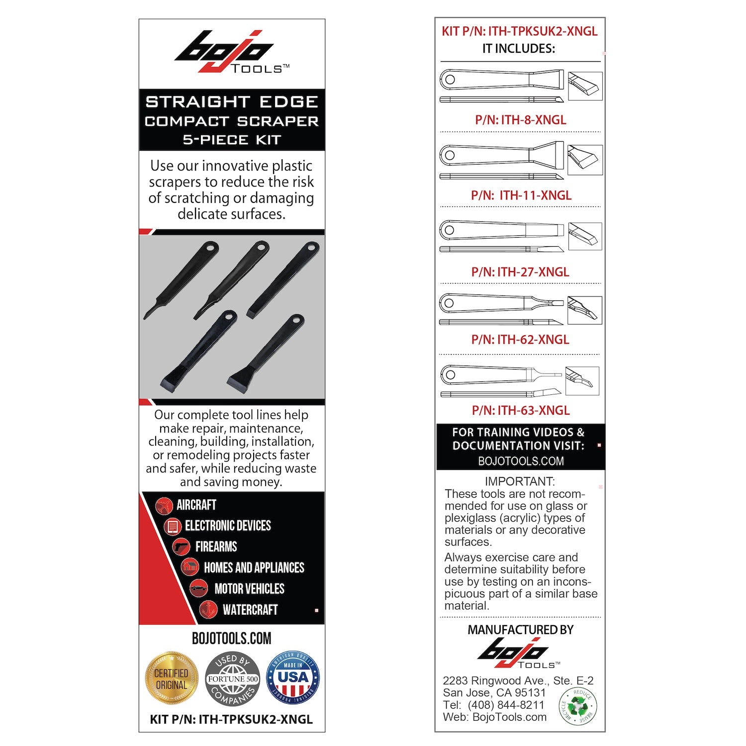 ITH-TPKSUK2-XNGL: 5-Piece Compact Straight Edge Scraper Kit